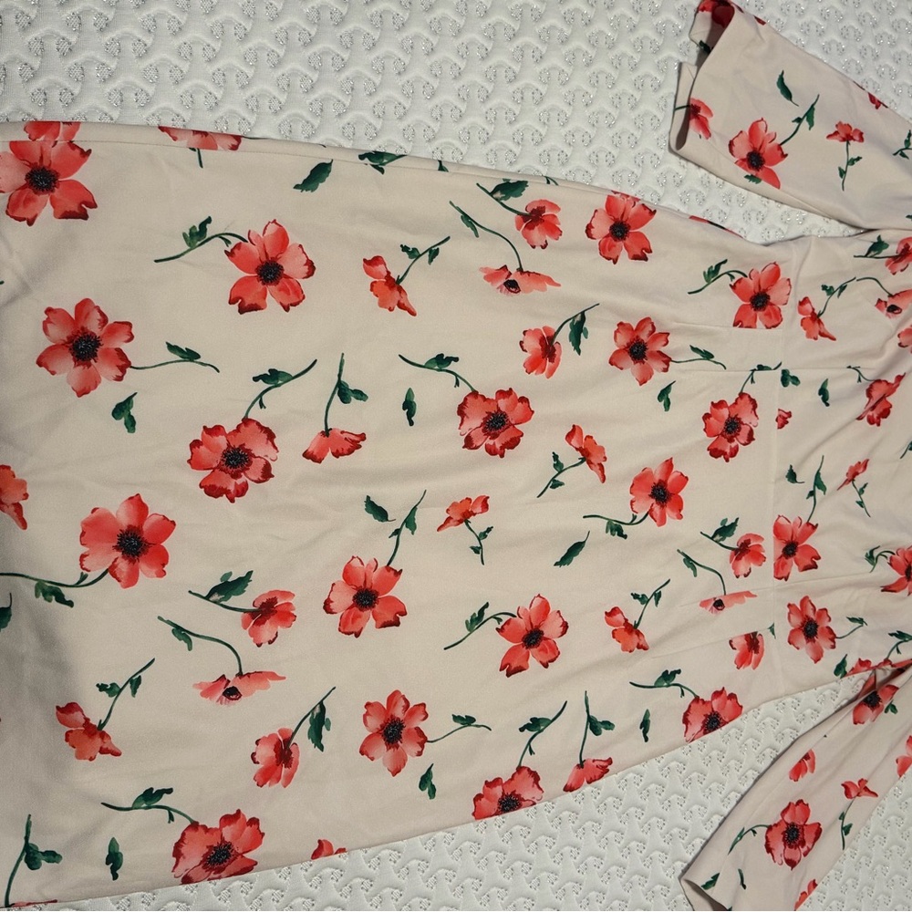 Floral Midi Dress in Blush with Red Poppies